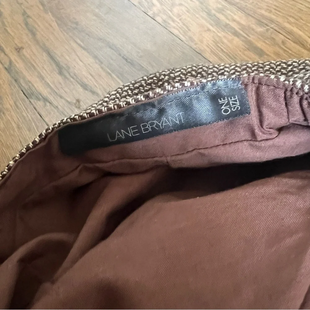 Lane Bryant Y2K Brown Tweed Newsboy Cap Jeweled Brooch OS